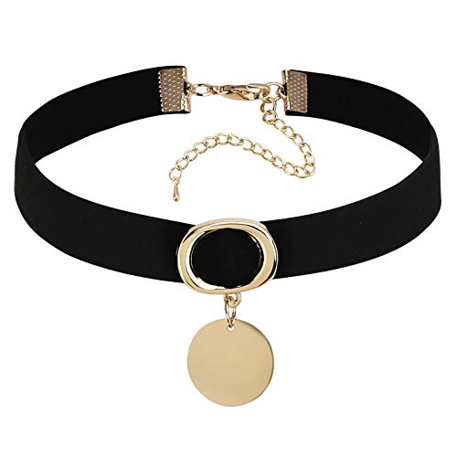 Gualiy Choker Halsband Samt Halsband O-Ring Form Anhänger Breit Band Hoker Maskenspiel Halsschmuck Gold Schwarz, 31.8+8.3CM von Gualiy