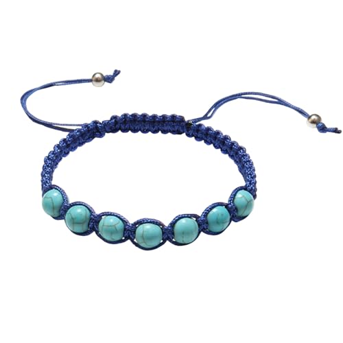 Gualiy Damen Armband Edelstein, 8MM Blau Türkis Geflochten Armband für Herren 19-29CM von Gualiy