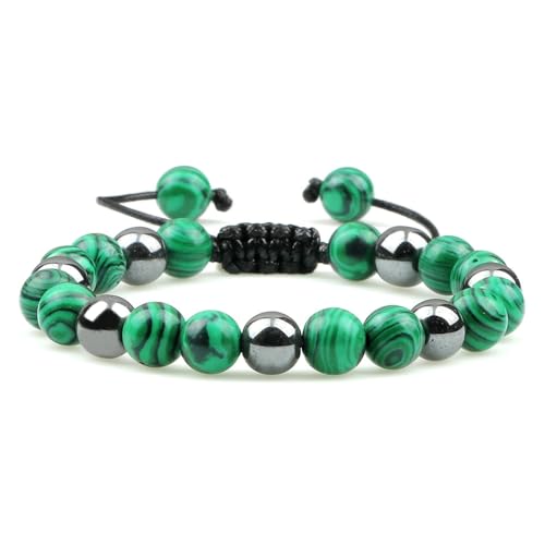 Gualiy Damen Armband Verstellbar, 8MM Hämatit Malachit Armband für Herren 17-30CM von Gualiy