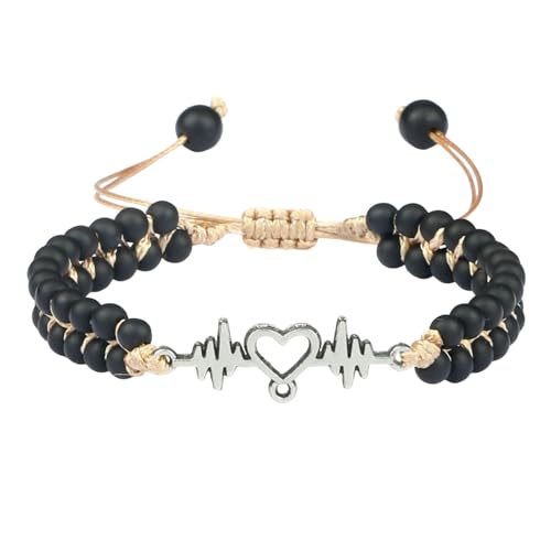Gualiy Damen Armband Verstellbar, Doppelschicht 4MM Matt Stein Armband mit Elektrokardiogramm für Herren von Gualiy
