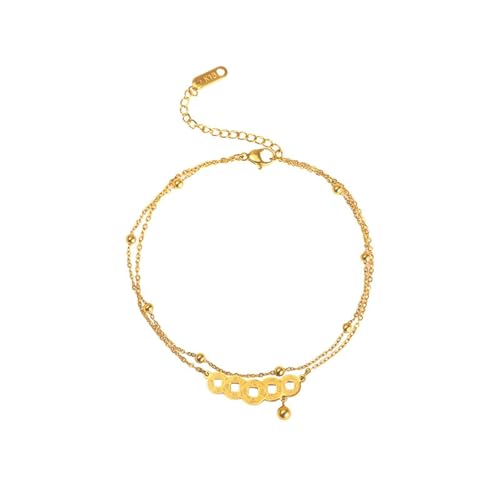 Gualiy Damen Fußkette Edelstahl, Fußkette Gold Doppellagige Kette mit Münze Fussketten Damen 20+5cm von Gualiy