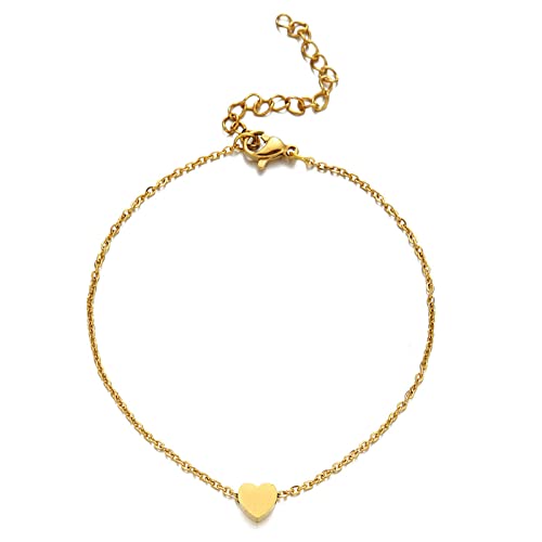 Gualiy Damen Fußkette aus Edelstahl, Fußkettchen Gold Freundschaft mit Herz Damen Fußkette 30CM von Gualiy