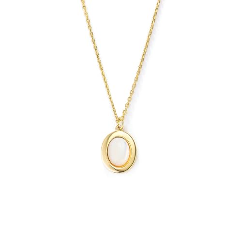 Gualiy Damen Halskette Gelbgold 750, 18 Karat Kette Oval Weiß Schale Halskette Anhänger 40+5cm von Gualiy