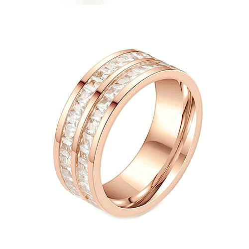 Gualiy Damen-Ringe Edelstahl, Damen Ringe Roségold 8MM mit Zirkonia Ringe Größe 70 (22.3) von Gualiy