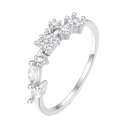 Gualiy Damen Ringe Weissgold 585, 14 Karat Ringe Silber Verlobungsringe mit Weiß Moissanit Ringe Größe 57 von Gualiy