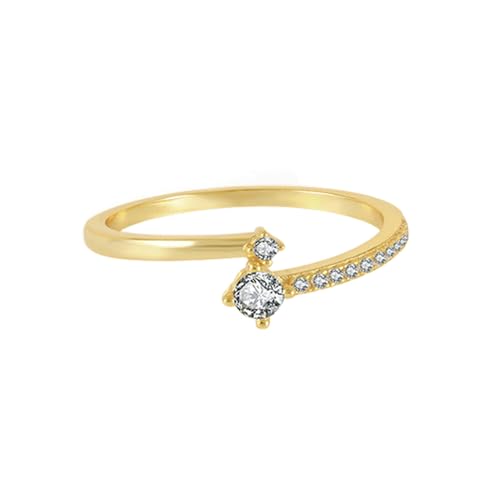 Gualiy Damenring Gelb Gold 14 Karat, Eheringe Verlobungsringe mit Rund Form Moissanit Ring Größe 60 von Gualiy