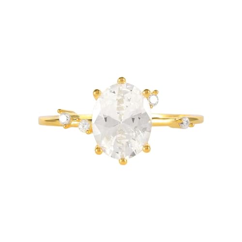 Gualiy Damenring Gelb Gold 14 Karat, Hochzeit Damen Ringe Oval Form Moissanit Ring Größe 49 von Gualiy