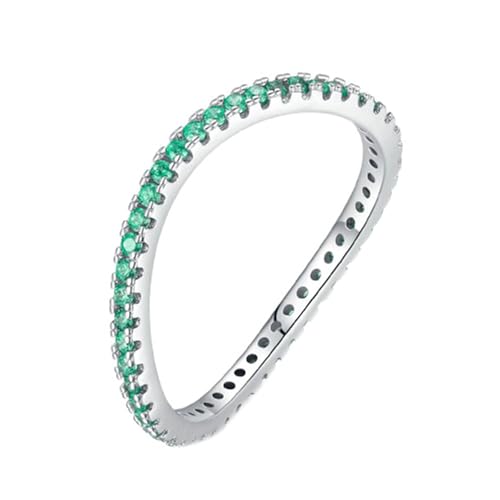 Gualiy Damenring Weissgold 14 Karat, Silber Ringe Hochzeit mit Rund Form Labor Erstellter Smaragd Ringe Größe 54 von Gualiy