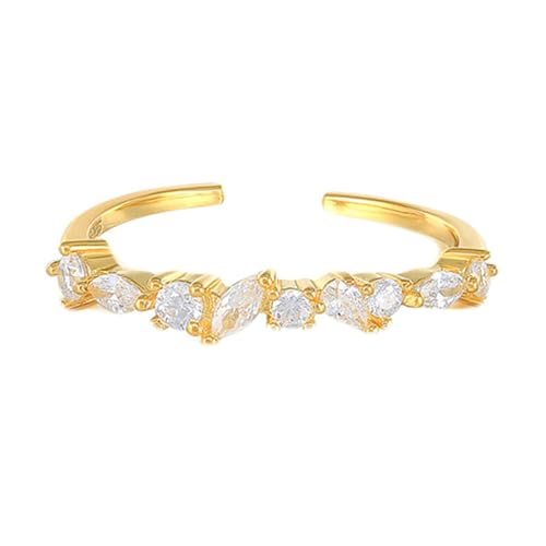 Gualiy Echt Gold 14 Karat Ring, Gelbgold Partnerringe Verlobungsringe mit Moissanit Öffnen Damenring Größe 54 von Gualiy