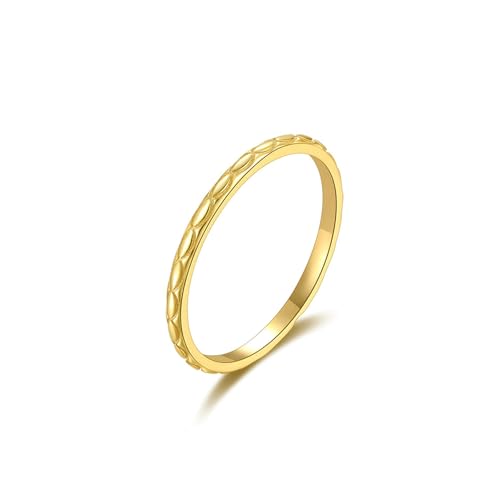 Gualiy Echtgold 14 Karat Damen Ring, Gelbgold Damen Ringe Verlobung Oval Pattern Ring Größe 57 von Gualiy