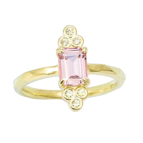 Gualiy Echtgold 14 Karat Damen Ring, Gelbgold Verlobungsring Frauen mit Labor Erstellter Morganit und Moissanit Ring Größe 57 von Gualiy