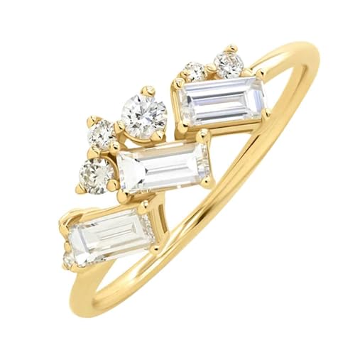 Gualiy Echtgold 9 Karat Damen Ring, Gelbgold Damen Ringe Ehering mit Rechteck und Rund Moissanit Ring Größe 49 von Gualiy