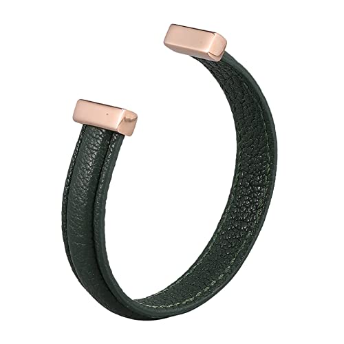 Gualiy Edelstahl Armband Biker, Lederarmband Herren Grün C Form Offen Armreif Armband 17.3CM Herren Armband Punk von Gualiy