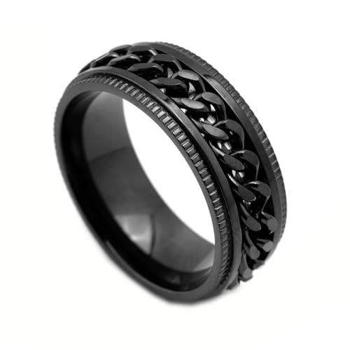 Gualiy Edelstahl Herren Ring, Schwarz Fidget Spinner Rings Drehbare Kette Ring Größe 62 (19.7) von Gualiy