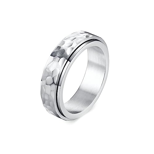 Gualiy Edelstahl Herren Ring, Silber Herren Ring 6MM Punkte Muster Spinner Ring Größe 57 (18.1) von Gualiy
