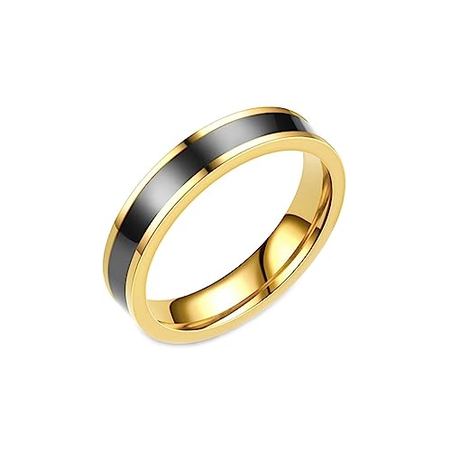 Gualiy Edelstahl Männer Ring, Gold Damen Ring 4MM mit Schwarz Emaille Ring Größe 57 (18.1) von Gualiy