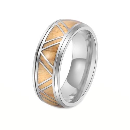 Gualiy Edelstahl Männer Ringe, Gelb Eheringe Verlobungsringe 9MM Ring mit Dreieck Holz Maserung Ring Größe 65 (20.7) von Gualiy