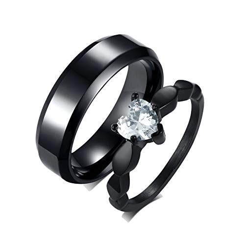 Gualiy Edelstahl Ring Herren Damen, Hochzeit Ring Herren Damen 6MM Schwarzer Ring, Ring mit Zirkonia Herz Ringe Paare Damen 54 (17.2) & Herren 60 (19.1) von Gualiy