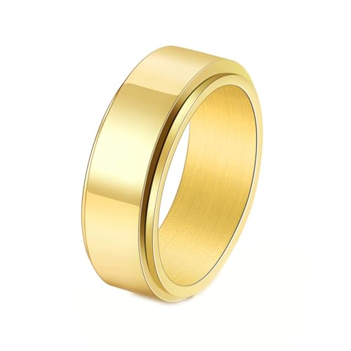 Gualiy Edelstahl Ring Männer, Gold Fidget Spinner Rings 8MM Drehbar Ring Glänzend Ringe Größe 57 (18.1) von Gualiy