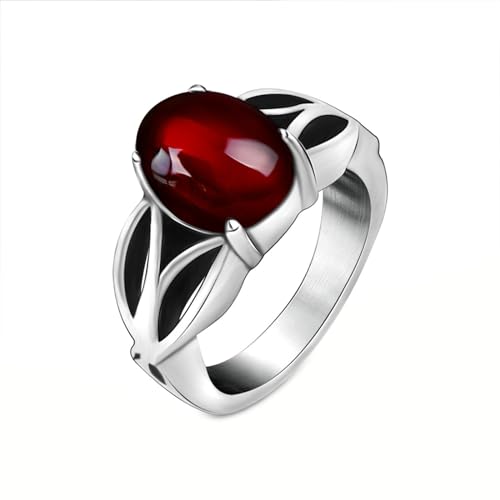 Gualiy Edelstahl Ring Männer, Herrenring Jewelry 9.4MM Ring mit Rot Stein Ring Größe 62 (19.7) von Gualiy