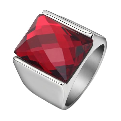 Gualiy Edelstahl Ring Männer, Silber Trauringe Partnerringe 16MM Ring mit Rechteck Rot Zirkonia Ring Größe 65 (20.7) von Gualiy