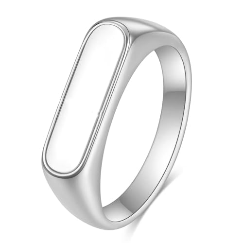 Gualiy Edelstahl Ring Männer, Silber Verlobungsringe für Damen mit Rechteck Muschel Ring Größe 54 (17.2) von Gualiy