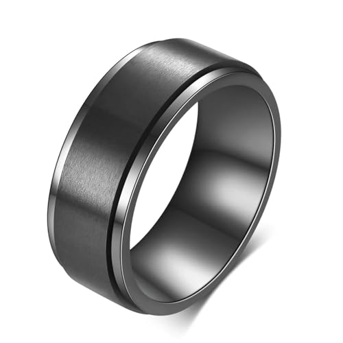 Gualiy Edelstahl Ring für Herren, Schwarz Eheringe Freundschaftsringe 8MM Spinner Ring Mattiert Fertig Ring Größe 65 (20.7) von Gualiy