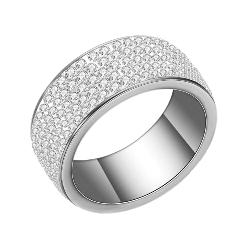 Gualiy Edelstahl Ring für Männer, Silber Trauringe Eheringe 8MM Ring mit Rund Form Weiß Zirkonia Ringe Größe 57 (18.1) von Gualiy