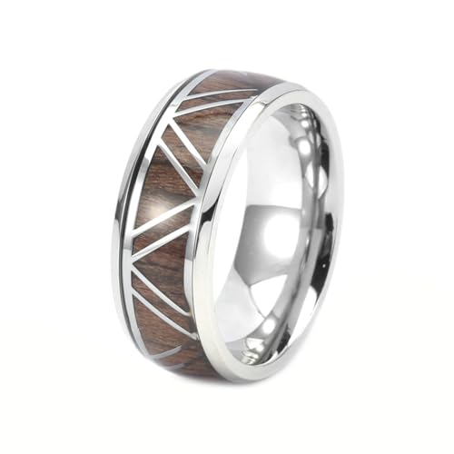 Gualiy Edelstahl Ringe Herren, Rot Braun Verlobungsring für Herren 9MM Ring mit Dreieck Holz Maserung Ring Größe 65 (20.7) von Gualiy