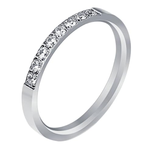 Gualiy Edelstahl Ringe Herren, Silber Hochzeit Ring Damen 2MM Ring mit Weiß Zirkonia Ringe Größe 52 (16.6) von Gualiy