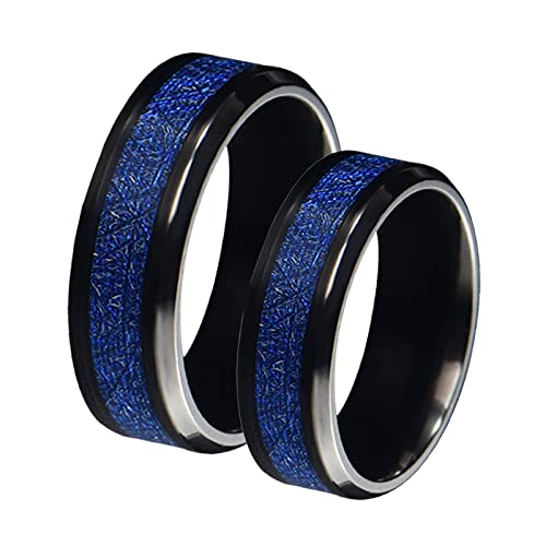 Gualiy Edelstahl Ringe Paare, Hochzeit Ringe Paar 8mm Schwarz Ring Einlegen Blau Metall Damen 60 (19.1) + Herren 65 (20.7) von Gualiy