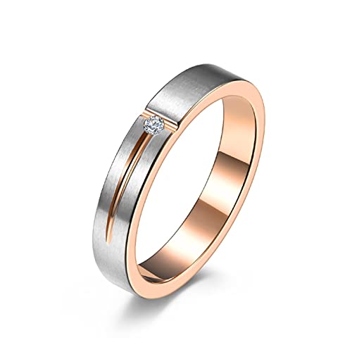 Gualiy Edelstahl Ringe Partnerringe, Verlobungsring aus Chirurgischer Stahl mit 4MM Matt Oberfläche mit Zirkonia Ring für Herren und Damen Roségold, Größe 57 (18.1) von Gualiy