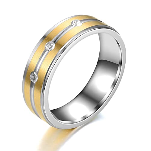 Gualiy Edelstahl Ringe Partnerringe, Vertrauensring aus 316L Edelstahl mit 6MM Matt Oberfläche mit Zirkonia Ring für Herren und Damen Gold Silber, Größe 57 (18.1) von Gualiy