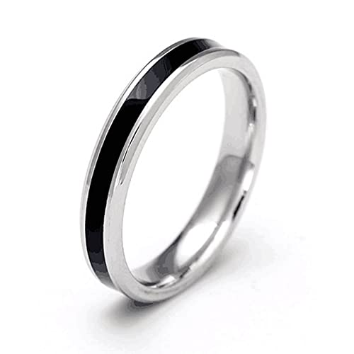 Gualiy Edelstahlring, Vertrauensring aus Edelstahl mit 4MM Epoxid Ring für Jungen Mädchen Schwarz Silber, Größe 54 (17.2) von Gualiy