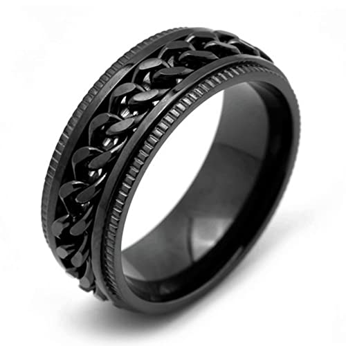 Gualiy Edelstahlring Breit, Eheringe aus 316L Edelstahl mit 8MM Drehbare Kette Ring für Männer/Jungen Schwarz, Größe 62 (19.7) von Gualiy