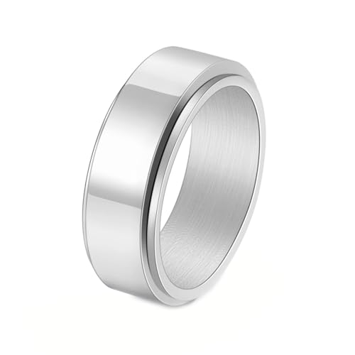 Gualiy Edelstahlring Männer, Silber Fidget Spinner Ring Herren 8MM Drehbar Ring Glänzend Ringe Größe 57 (18.1) von Gualiy