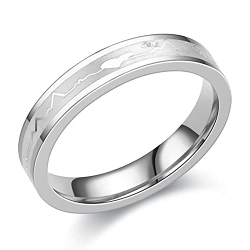 Gualiy Edelstahlringe Gold, Vertrauensring aus Chirurgenstahl 316L mit 4MM Herzschlag Ring für Herren Damen Silber, Größe 70 (22.3) von Gualiy