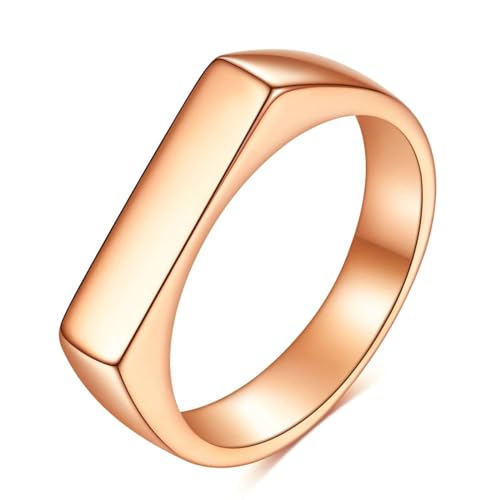 Gualiy Edelstahlringe Herren, Roségold Damen Ringe Verlobung 4MM Poliert Rechteck Form Ring Größe 54 (17.2) von Gualiy