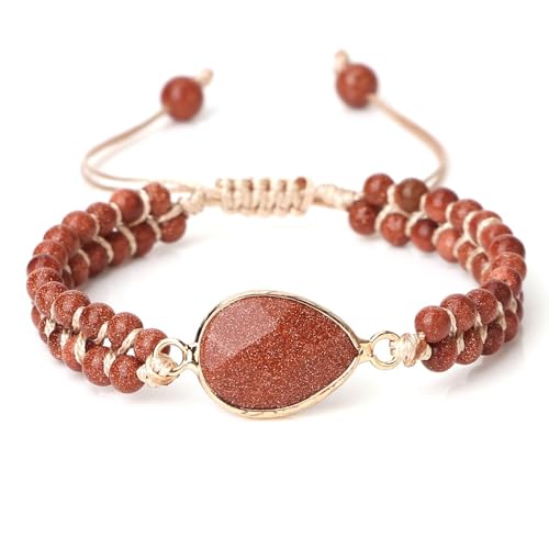 Gualiy Edelstein Armband, 4MM Braun Stein Armband mit Träne Charme für Herren Damen 17-28CM von Gualiy