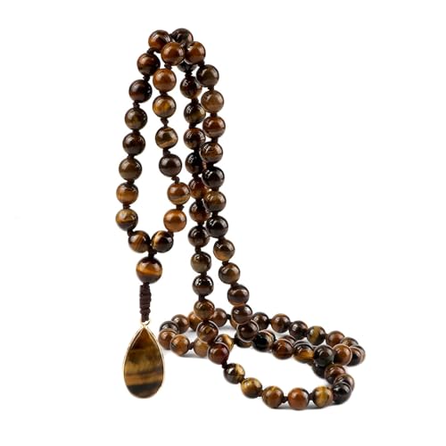 Gualiy Edelstein Armband Damen, 6MM Tigerauge Armband mit Träne Anhänger für Herren von Gualiy