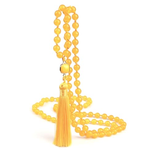 Gualiy Edelstein Armband Damen, 8MM Gelb Stein Armband mit Quasten für Herren von Gualiy