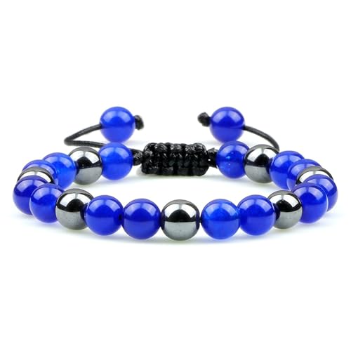 Gualiy Edelstein Armband Damen, 8MM Hämatit Blau Stein Armband für Herren 17-30CM von Gualiy