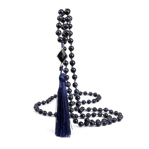 Gualiy Edelstein Armband Herren, 8MM Dunkelblau Armband mit Quasten für Damen von Gualiy