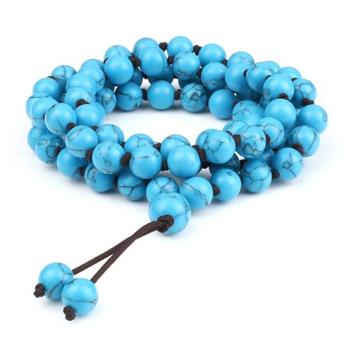 Gualiy Edelstein Perlen Armband, 8MM Blau Türkis Armband für Damen und Herren von Gualiy