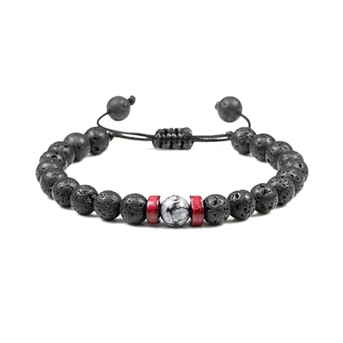 Gualiy Edelstein Perlen Armband, 8MM Lavastein Armband für Damen Herren 19-35CM von Gualiy