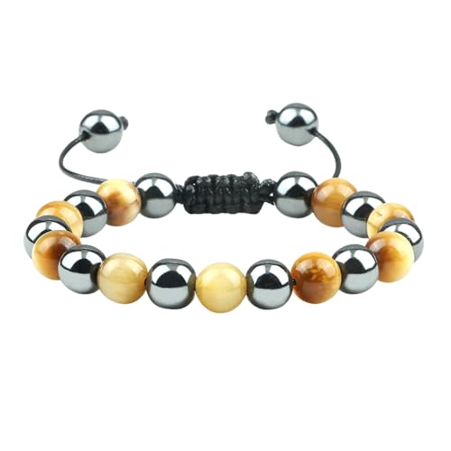 Gualiy Edelstein Perlen Armband, 8MM Tigerauge Hämatit Armband für Herren Damen 17-30CM von Gualiy