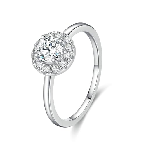 Gualiy Eheringe 14 Karat Gold Ring, Weißgold Echt Gold Verlobungsringe Rund Form 0.5ct Moissanit Solitär Damen Ring Größe 52 von Gualiy