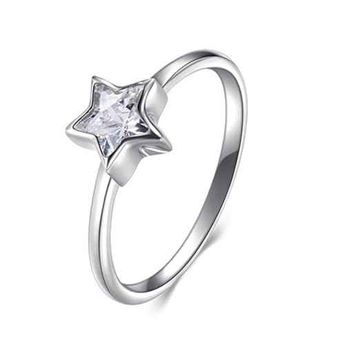 Gualiy Eheringe 14 Karat Weißgold Ring, Damen Ringe Silber Hochzeit Stern Form Moissanit Ring Größe 52 von Gualiy