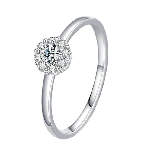 Gualiy Eheringe 375 Gold, 9 Karat Weißgold Hochzeitringe Freundschaftsringe Ringe Blume mit Rund Form Moissanit Damen Ring Größe 57 von Gualiy