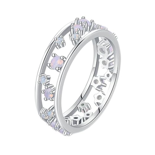 Gualiy Eheringe 9 Karat Gold Ring, Weißgold Verlobungsringe Frauen mit Rund Form Opal Hohl Ringe Größe 52 von Gualiy
